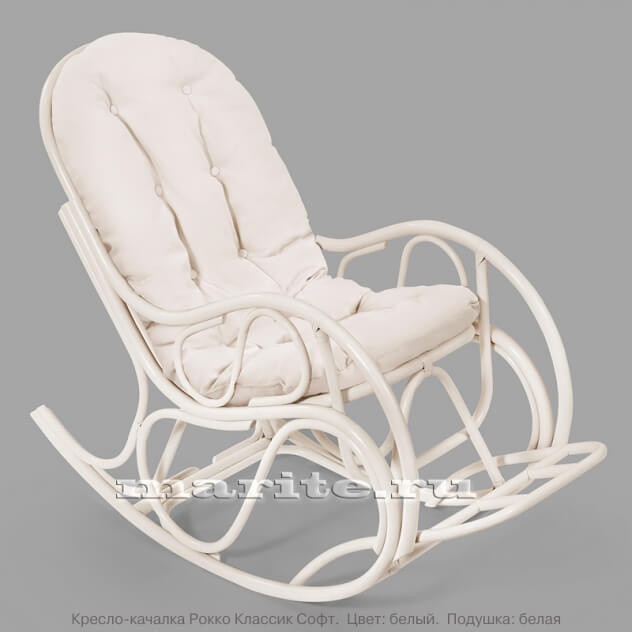 Кресло-качалка из натурального ротанга Рокко Классик Софт (цвет: белый прованс) - вид 6 миниатюра