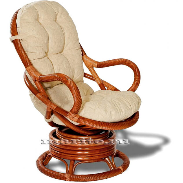 Кресло-качалка вращающееся из натур. ротанга - Роялти (Royalty) (цвет: коньяк, шоколад) - вид 1 миниатюра