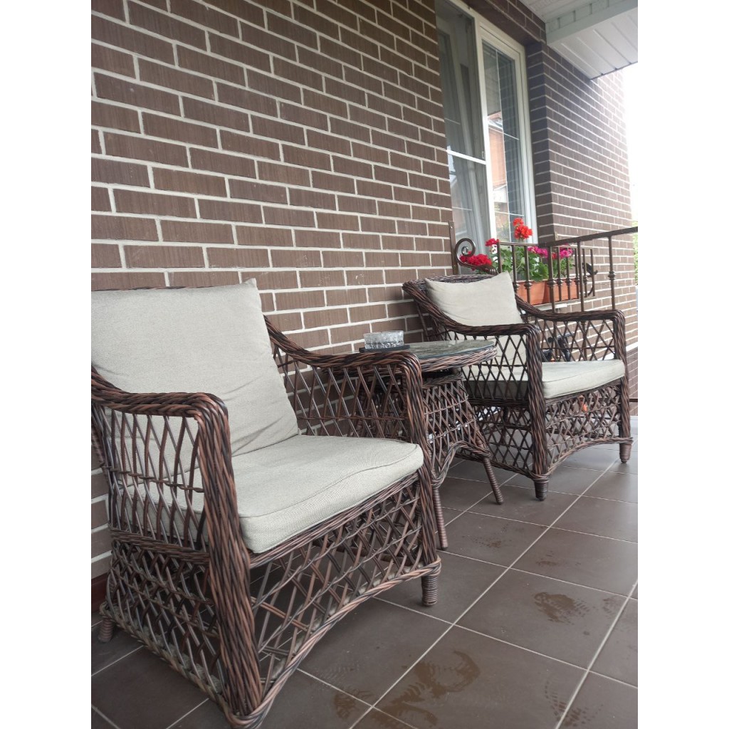 Фото Кофейный комплект из искусственного ротанга Пикник Дуэт (Picnic Coffee Duet) (цвет: кофе) (подушки: лен) - вид 1 миниатюра